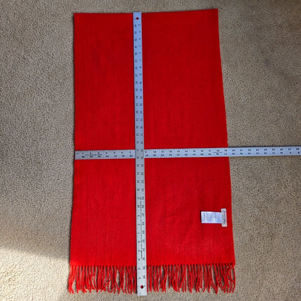 NWOT Christian Berg Wool Cashmere Fringe Scarf Red Orange - Picture 2 of 12
